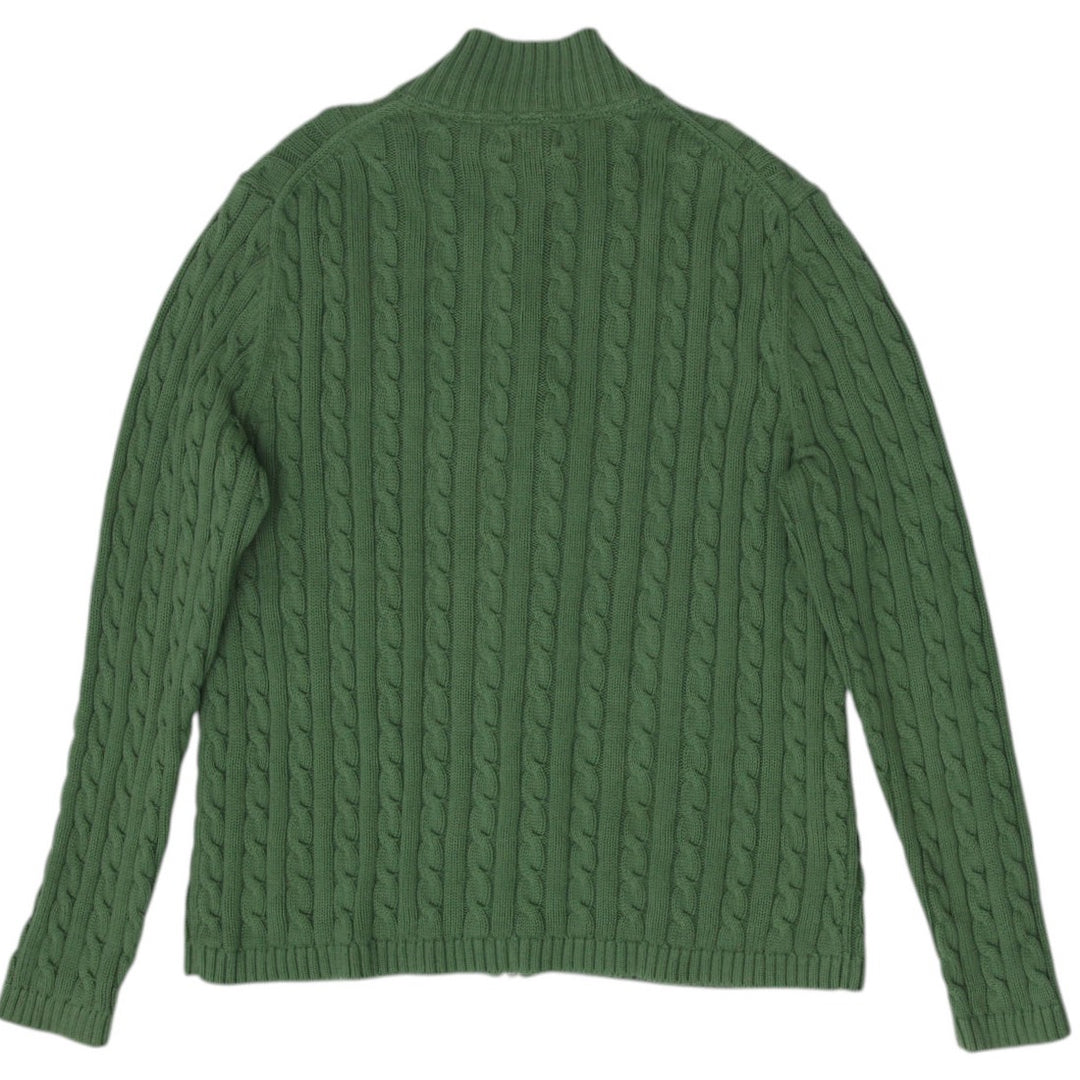 Mens L.L. Bean Cable Knit Full Zip Cotton Sweater Size L