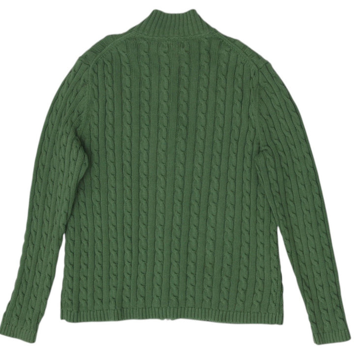 Mens L.L. Bean Cable Knit Full Zip Cotton Sweater Size L