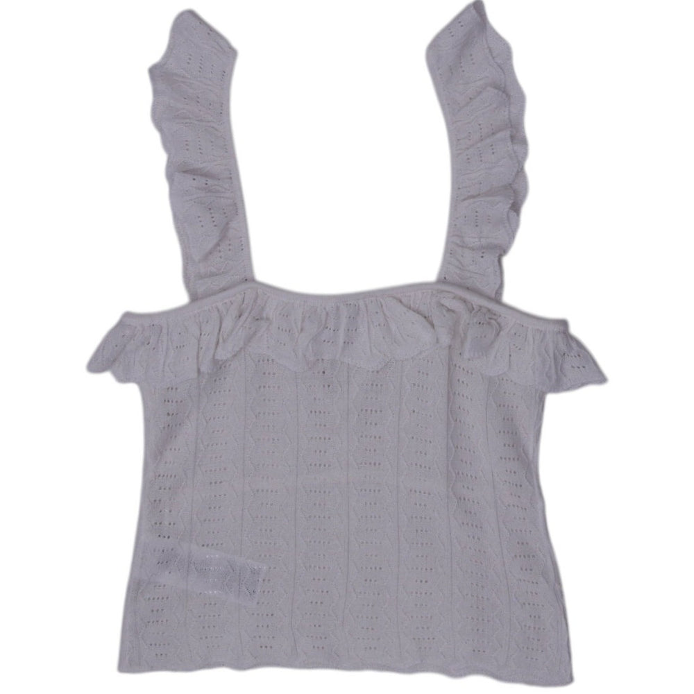 Y2K Ladies Guess Off White Eyelet Ruffle Sleeveless Crop Top Size M | Migration_Tops - Side View | Fashion Rerun
