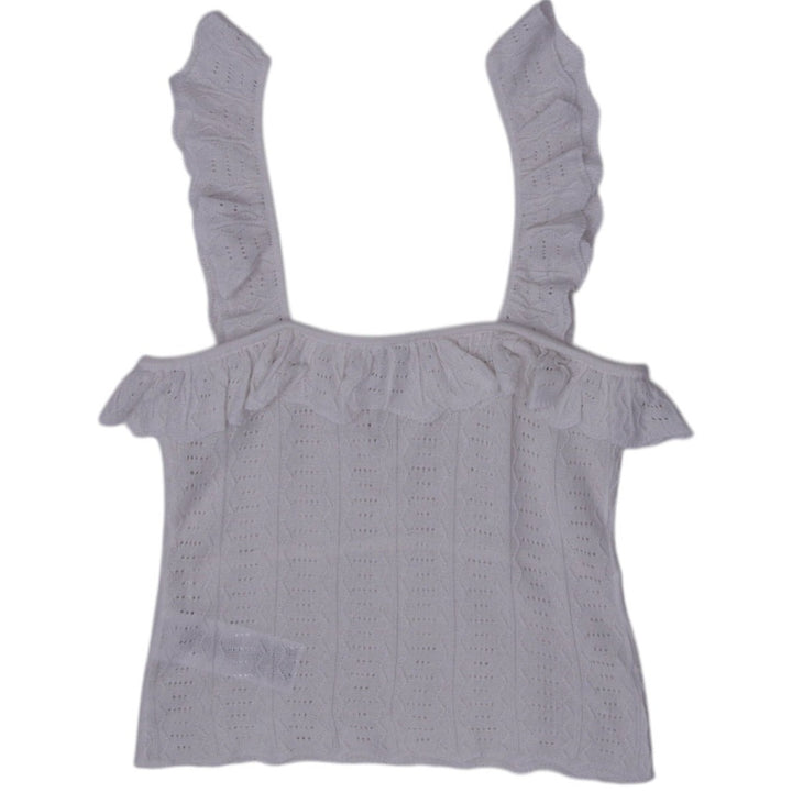 Y2K Ladies Guess Off White Eyelet Ruffle Sleeveless Crop Top Size M | Migration_Tops - Side View | Fashion Rerun