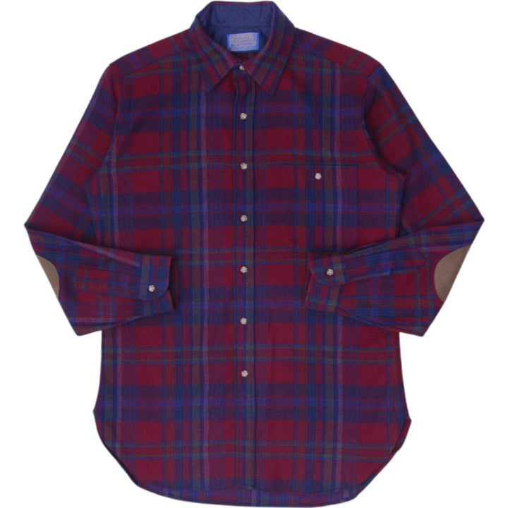 Vintage 70s Pendleton Virgin Wool Plaid Elbow Patch Shirt Medium USA