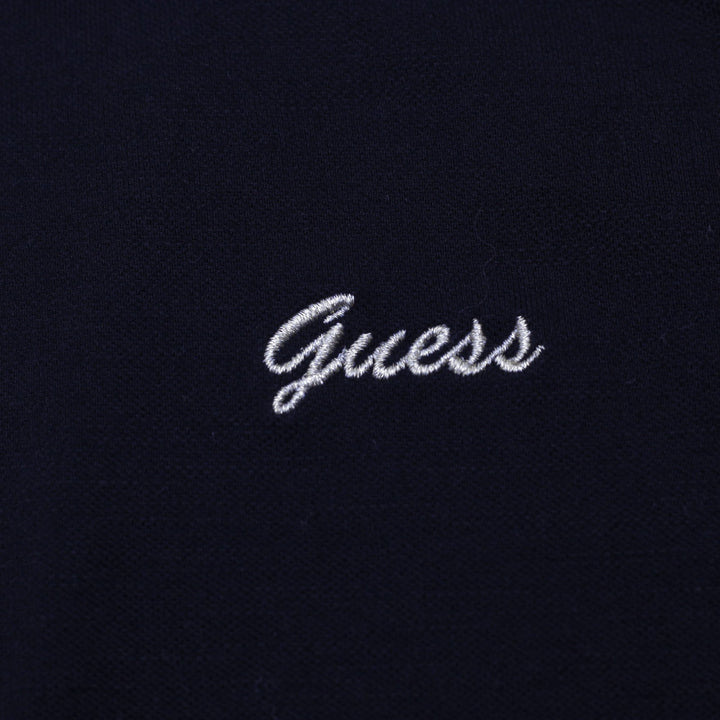 Y2K Ladies Guess Black Quarter-Zip Ring Pull Embroidered Polo T-Shirt Size L