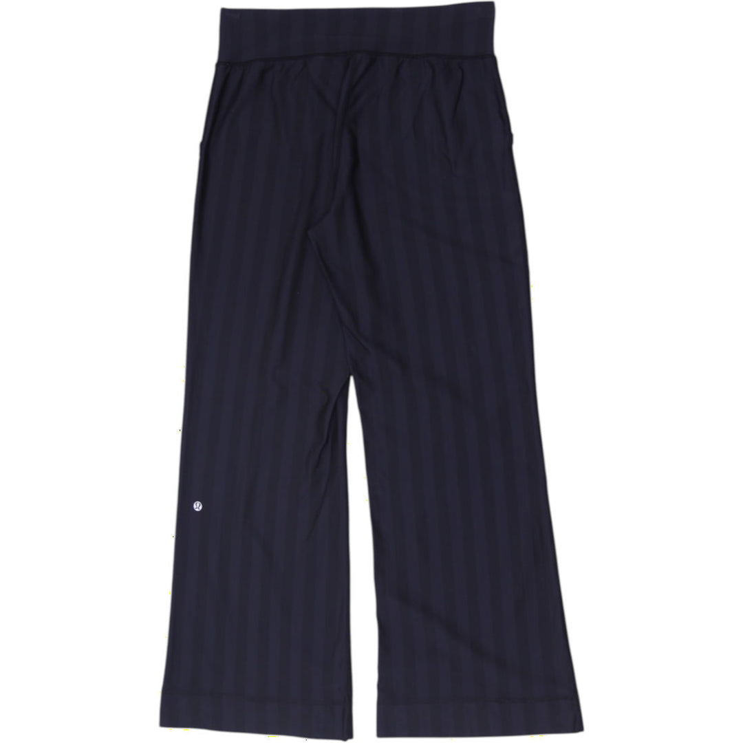 Ladies Lululemon Black Shadow Stripe Wide Leg Flare Pants Front Pockets Yoga