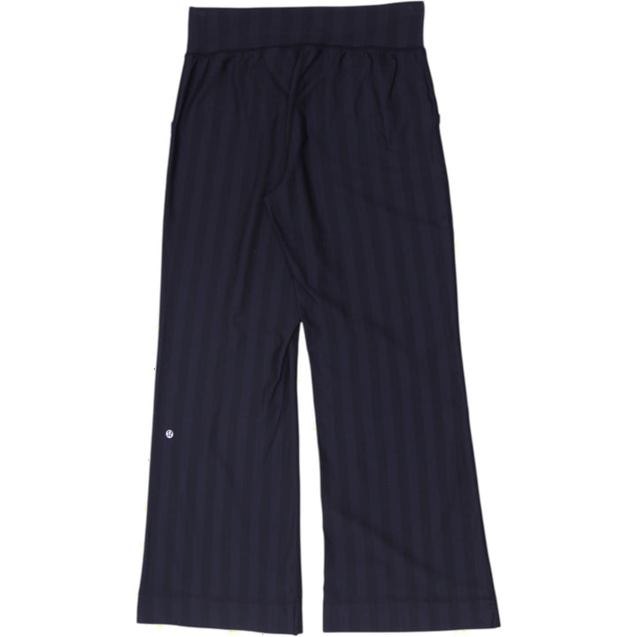 Ladies Lululemon Black Shadow Stripe Wide Leg Flare Pants Front Pockets Yoga