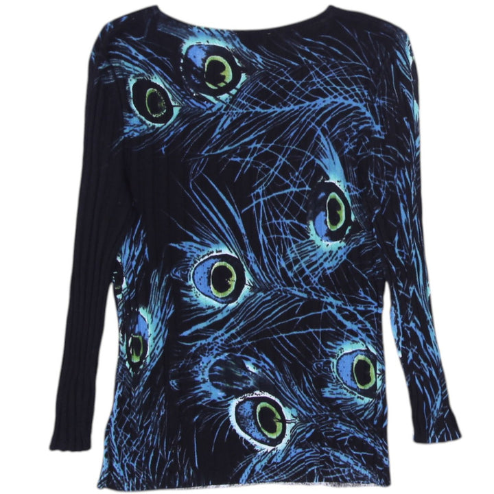 Y2K Ladies Nygard Peacock Graphic Print Long Sleeve Top Size XS