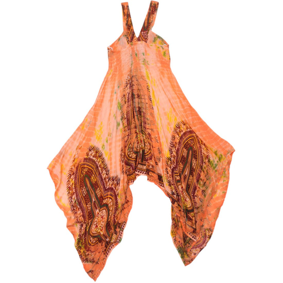 Y2K Ladies N.W.D Boho Asymmetric Handkerchief Dress Orange Tie Dye Size M