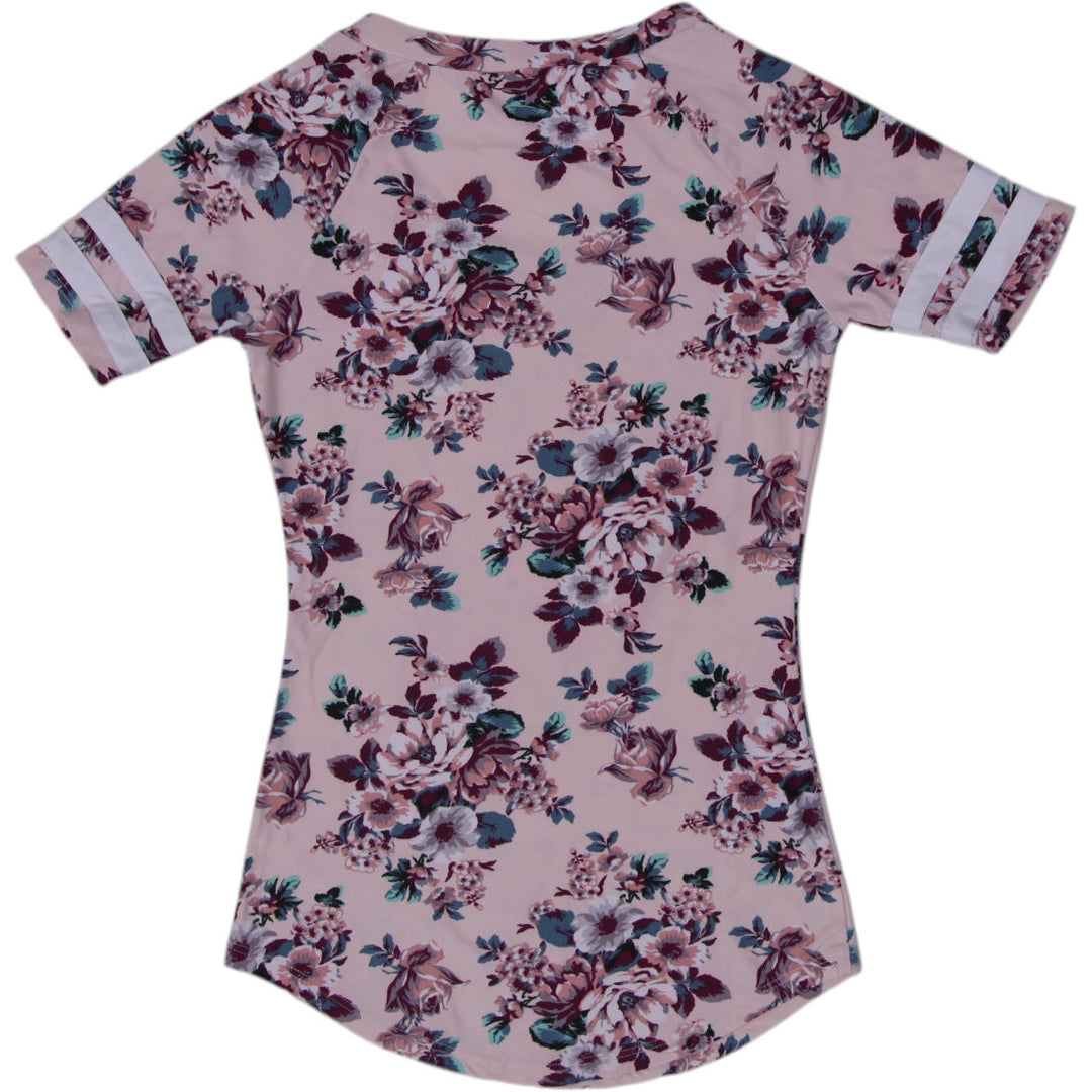Y2K Ladies Floral Print V-Neck Tee Size S