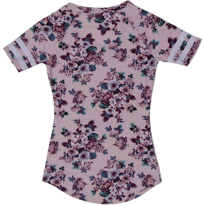 Y2K Ladies Floral Print V-Neck Tee Size S
