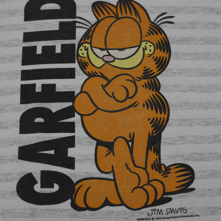 Vintage Mens Velva Sheen Garfield Striped Graphic T-Shirt Size L