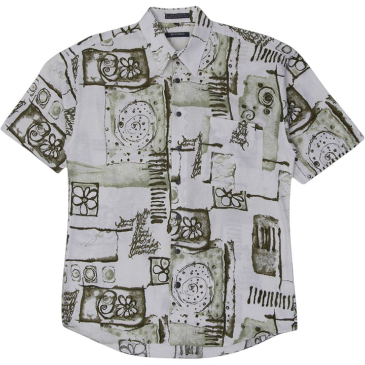 Vintage Mens Eccolo Shirt Olive Abstract Pattern Short Sleeve | Migration_Shirts UAENAT20 | Fashion Rerun