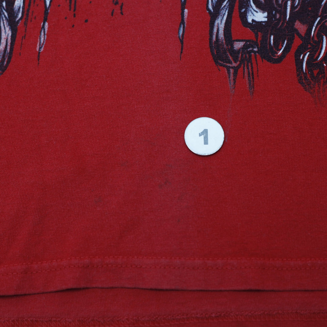 Y2K Mens Tapout Red Graphic Skulls Chains T-Shirt Size XL