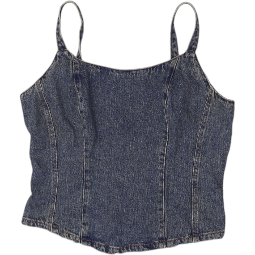 Y2K Ladies Jeanology Paneled Denim Back Zip Top Size 10