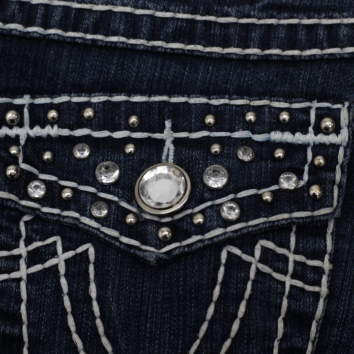 Y2K Ladies LA Idol USA Studded Thick Stitch Bootcut Jeans Size 5