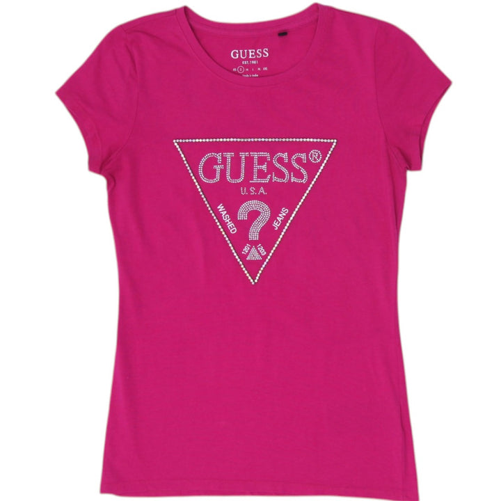 Y2K Ladies Guess Rhinestone Logo Cotton Tee Size S