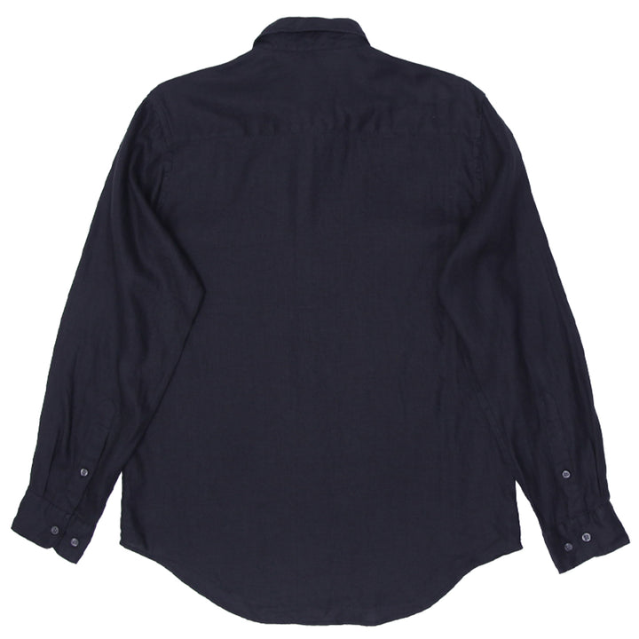 Mens Black Perry Ellis 100% Linen Long Sleeve Shirt