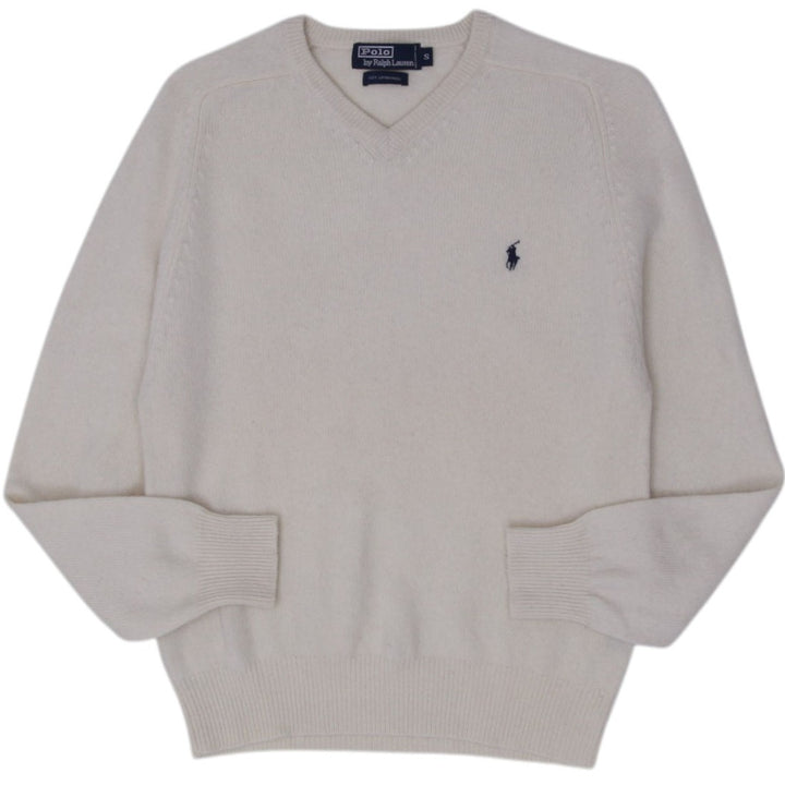 Vintage Polo By Ralph Lauren Cream 100% Lambswool V-Neck Knitwear Sweater Size S | Migration_Jumper & Knitwea | Fashion Rerun