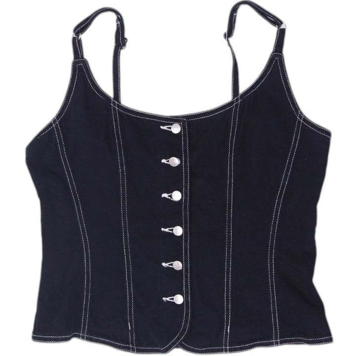 Y2K Ladies Contrast Stitch Denim Corset Cami Top Large Made in USA