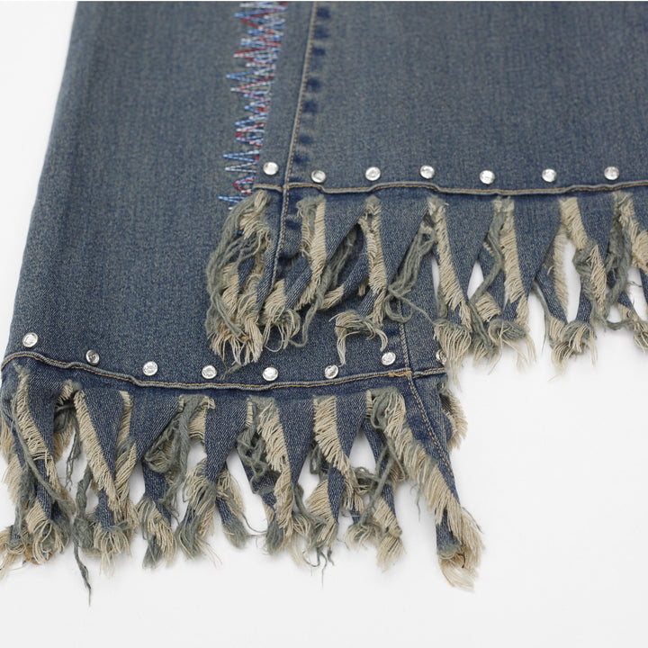 Y2K Ladies G-Jon Jeans Fringed Studded Distressed Flare Jeans Size 26