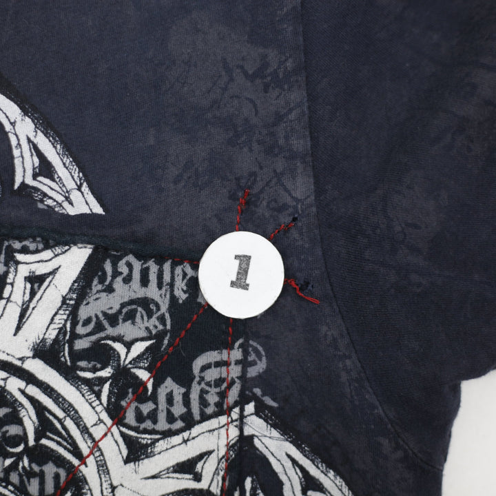 Y2K Mens Affliction V-Neck T-Shirt Black Graphic Text Logo L