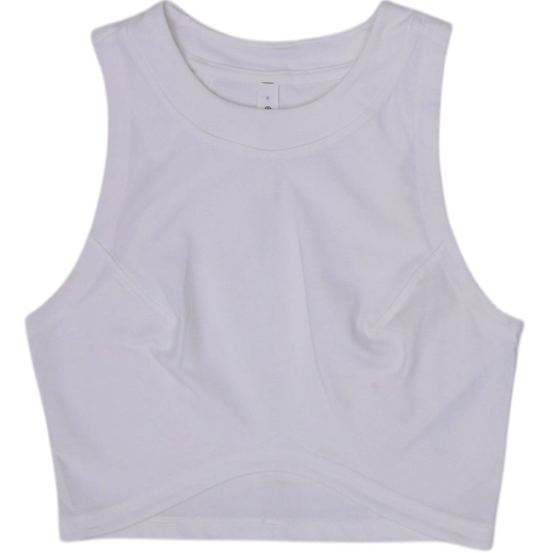 Ladies Lululemon White High Neck Cropped Tank Top Size 6 Ribbed