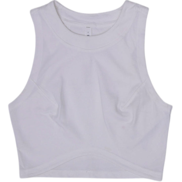 Ladies Lululemon White High Neck Cropped Tank Top Size 6 Ribbed