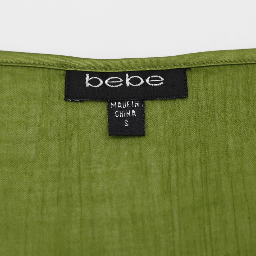 Y2K Ladies Bebe Camisole Green Lace Accent Satin