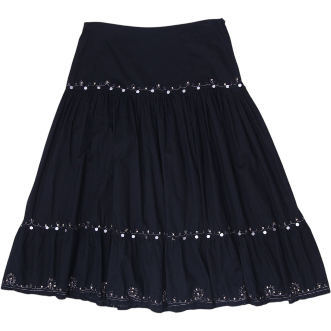 Y2K Ladies Vivid Tiered Embroidered Maxi Skirt Black Size 12