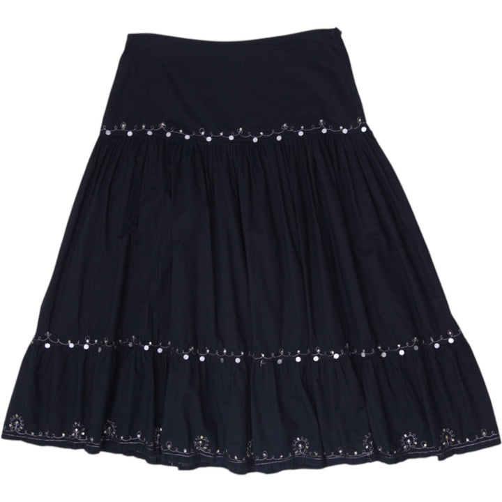 Y2K Ladies Vivid Tiered Embroidered Maxi Skirt Black Size 12