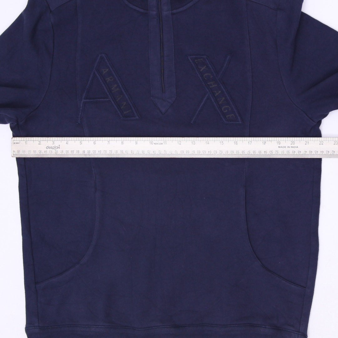 Armani Exchange Men's Navy Blue Quarter Zip Sweatshirt Embossed AX Logo Size L