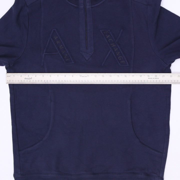 Armani Exchange Men's Navy Blue Quarter Zip Sweatshirt Embossed AX Logo Size L