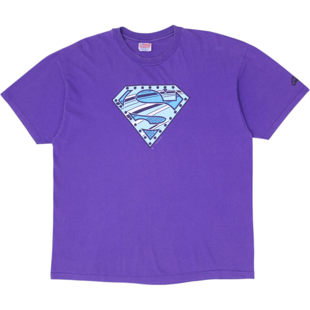 Vintage 90s Hanes Heavyweight Superman Shield Graphic T-Shirt Purple XL