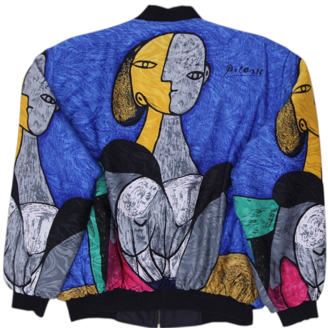 Vintage 80s Picasso Jacket Satin Abstract Art Bomber Windbreaker Size XXL | Migration_Jackets - Side View | Fashion Rerun