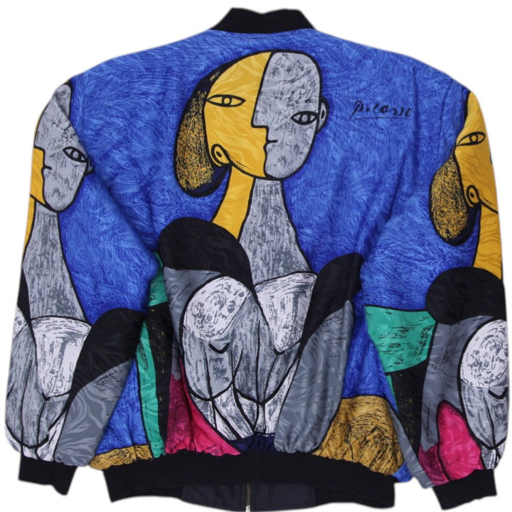 Vintage 80s Picasso Jacket Satin Abstract Art Bomber Windbreaker Size XXL | Migration_Jackets - Side View | Fashion Rerun
