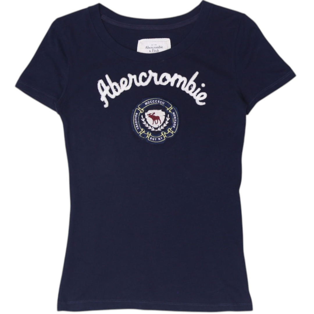 Y2K Ladies Abercrombie Spellout Moose Crest Fitted Tee Size S