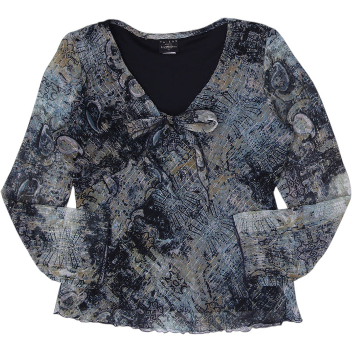 Y2K Ladies B.Moss Abstract Paisley Sheer Mesh Top with Metallic Lurex Shimmer