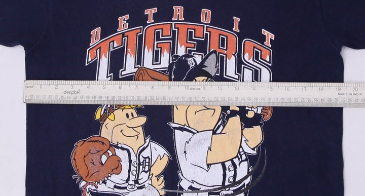 Vintage Youth Boys Detroit Tigers Navy Cartoon Graphic Flintstones T-Shirt Made In USA | Migration_T-Shirts - | Fashion Rerun