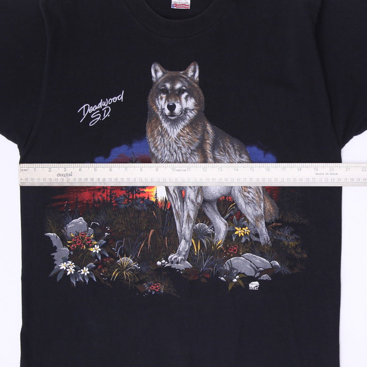 Vintage 90s Fruit of the Loom Deadwood SD Wolf Graphic T-Shirt Made in USA Sz L