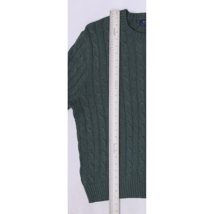 Mens Polo Ralph Lauren Green Cable Wool Knitwear Sweater Size L | Migration_Knitwear & Sweaters RL Collection | Fashion Rerun