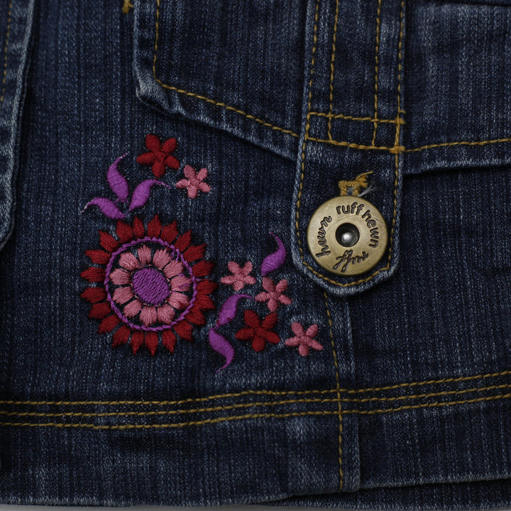 Y2K Ladies Ruff Hewn Floral Stylish Denim Jacket Size M