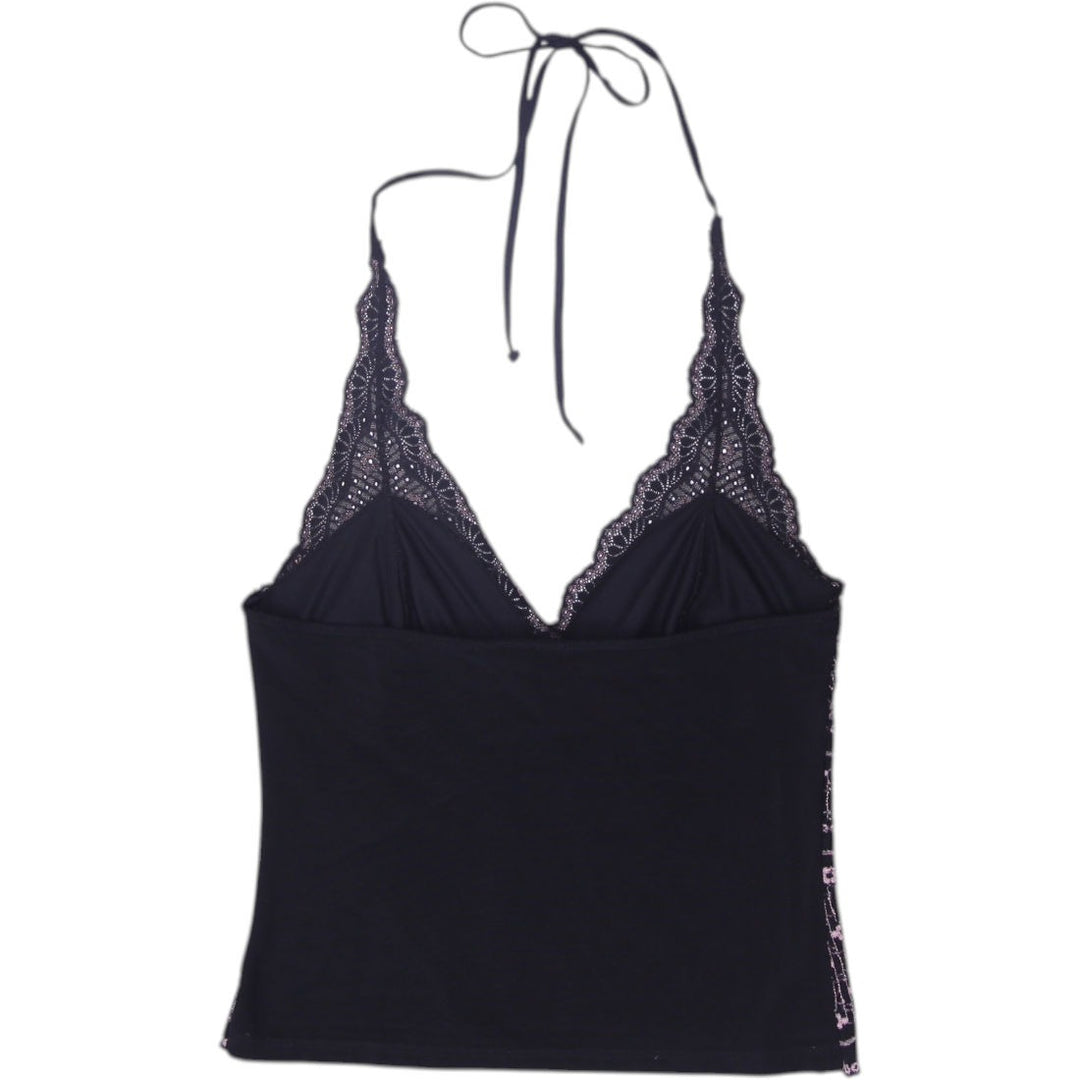 Y2K Ladies Papillon Blanc Black Lace Halter Top | Migration_Y2K Tops - Side View | Fashion Rerun