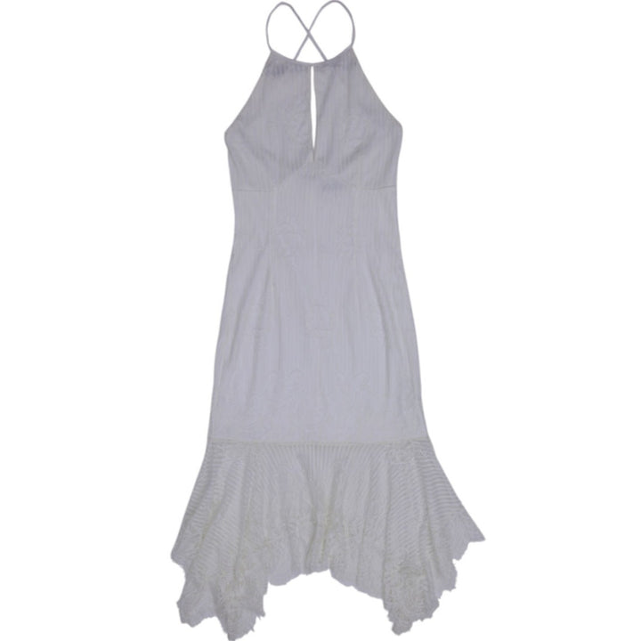 Y2K Ladies Venus Halter Neck Lace Trim Midi Dress Size XS