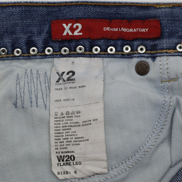 Y2K Ladies  X2 Low-Rise Distressed Blue Denim Midi Skirt Size 8