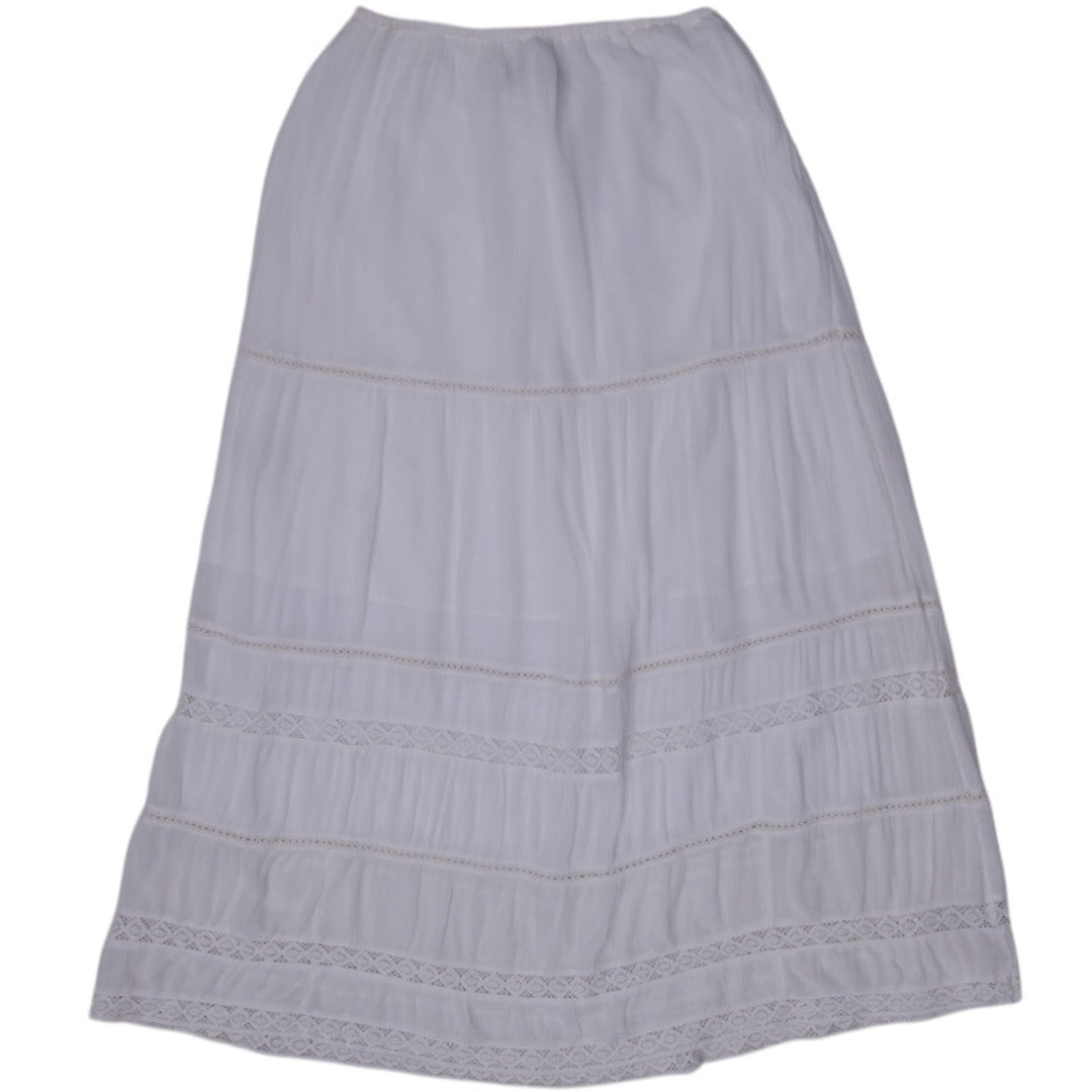 Y2K White Lace Maxi Skirt - Size S | Migration_Skirts - Side View | Fashion Rerun