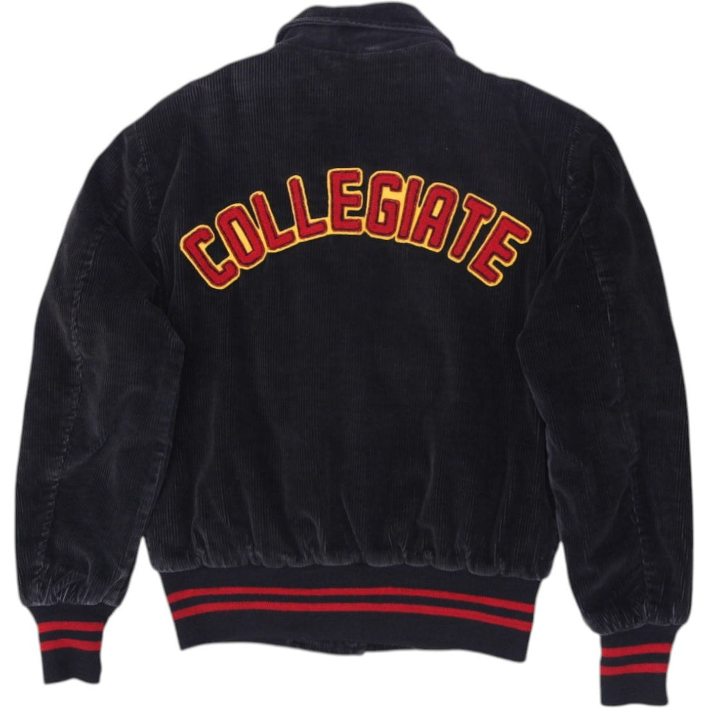 Vintage Uniform Sportswear Varsity Jacket Black Corduroy Embroidered Patch | Migration_Jackets - Side View | Fashion Rerun