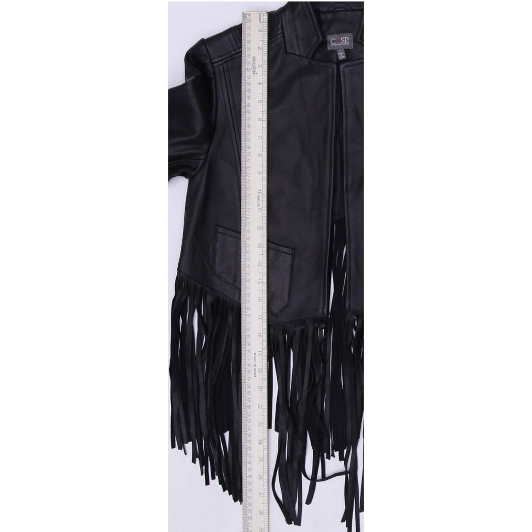 Vintage Ladies CUSP By Neiman Marcus Fringe Jacket Black Crop Leather