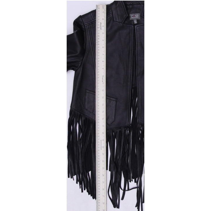 Vintage Ladies CUSP By Neiman Marcus Fringe Jacket Black Crop Leather