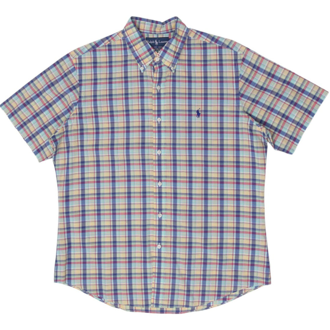 Mens Ralph Lauren Custom Fit Shirt Plaid Multicolor Short Sleeve Size L