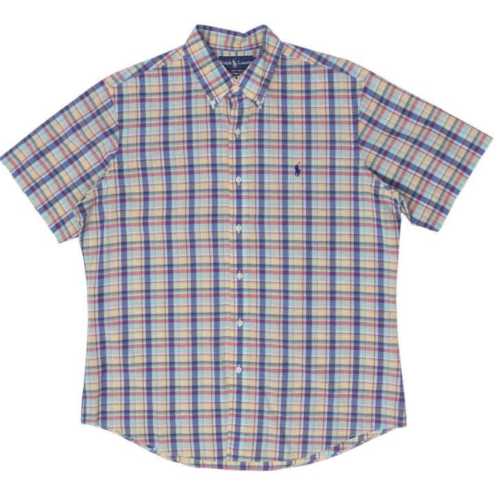 Mens Ralph Lauren Custom Fit Shirt Plaid Multicolor Short Sleeve Size L