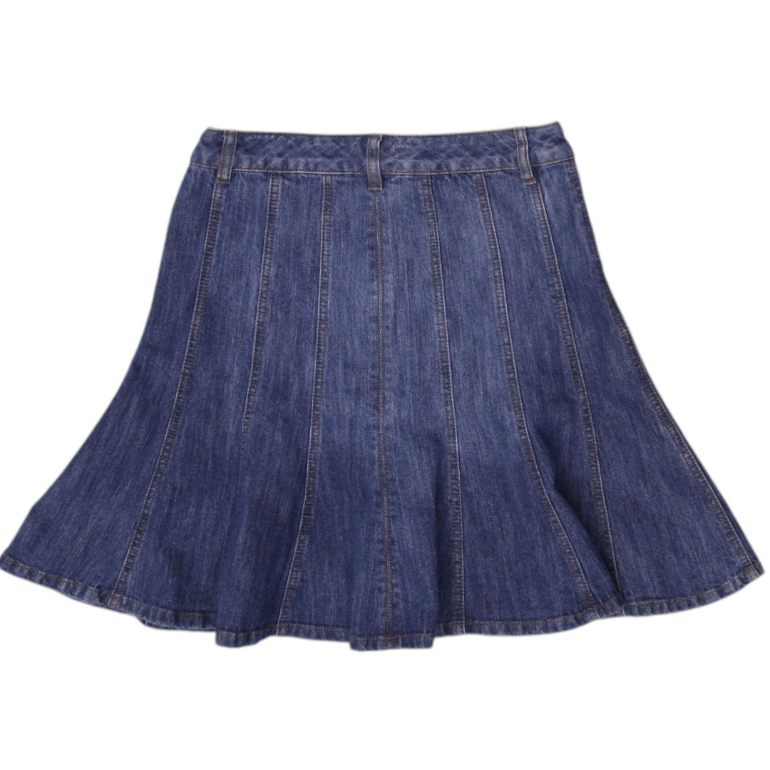 Y2K Ladies Flared Casual Style Blue Denim Skirt Size 5 | Migration_Skirts - Side View | Fashion Rerun