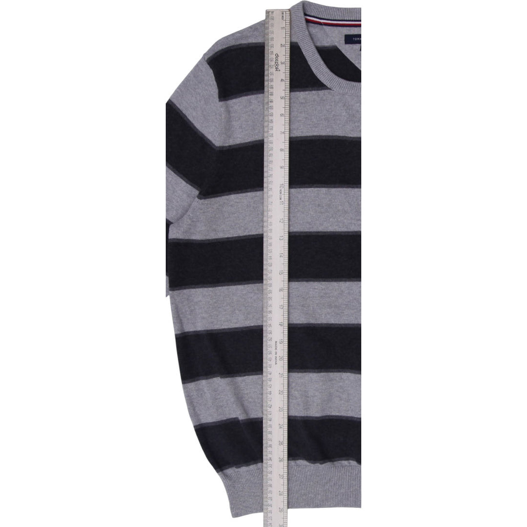 Mens Tommy Hilfiger Gray Black Stripe Cotton Crewneck Sweater